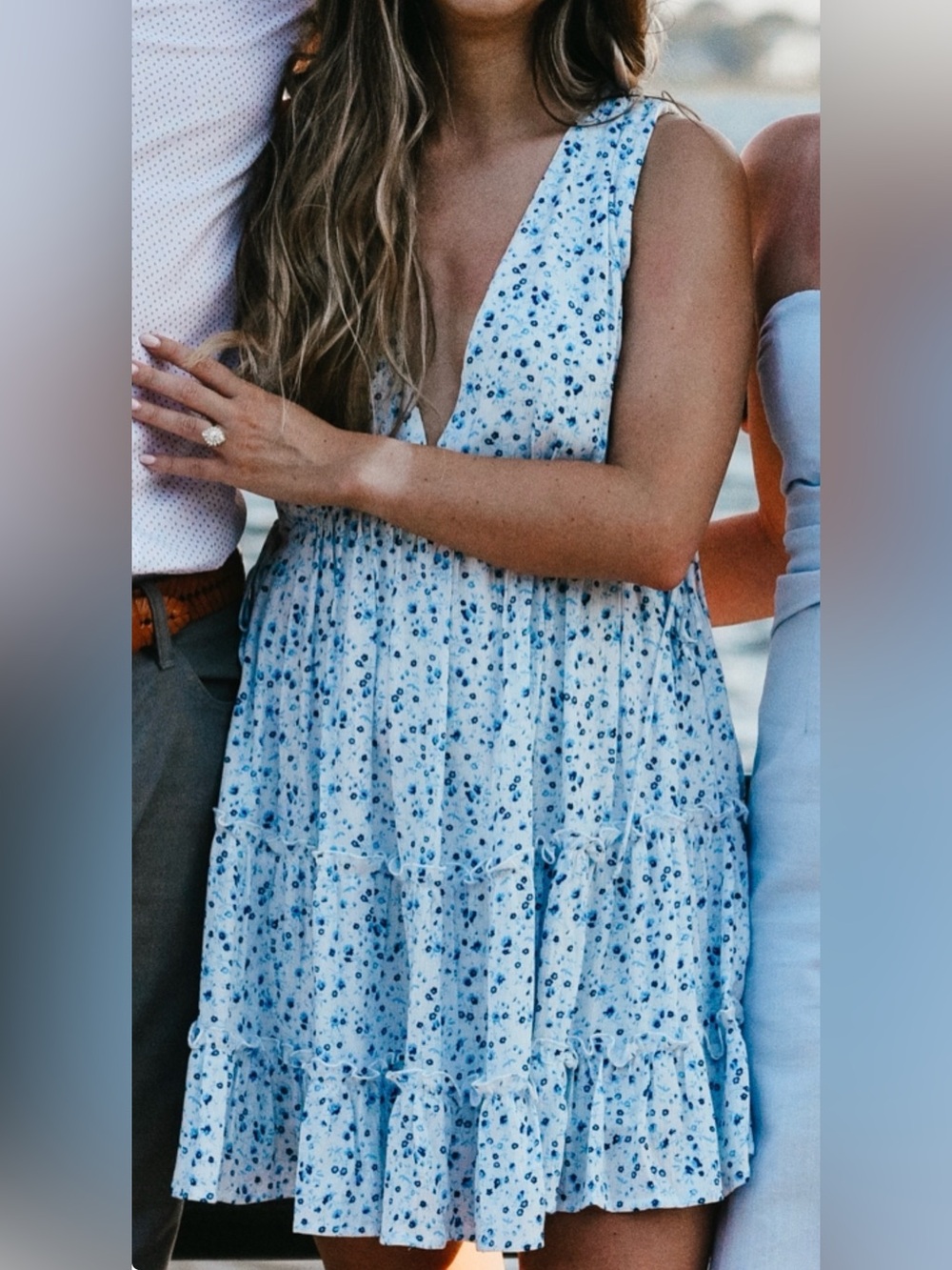 Cotton Candy Blue Floral Tiered V-Neck Mini Dress